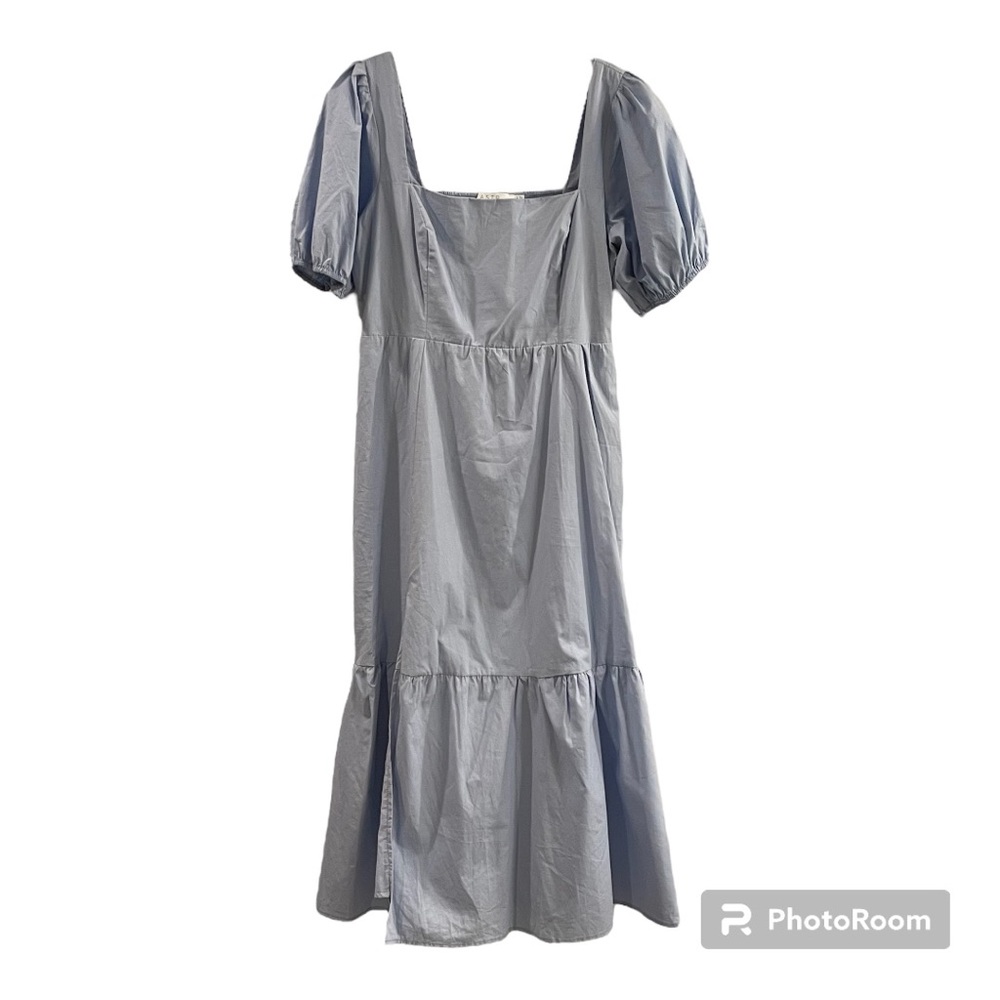 ASTR the Label Puff Sleeve Tiered Midi Dress Light Blue - M